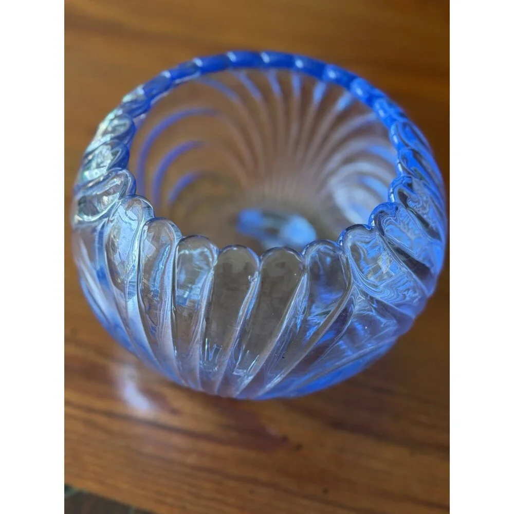 Vintage Elegant Glass Cambridge Blue Caprice Footed Rose Bowl 4.5